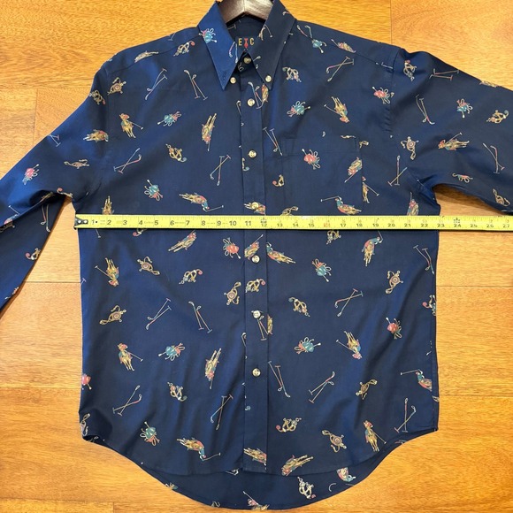 EXCO Vtg Men's Navy Golf & Polo Scene Button Down Shirt Size M - Picture 15 of 15